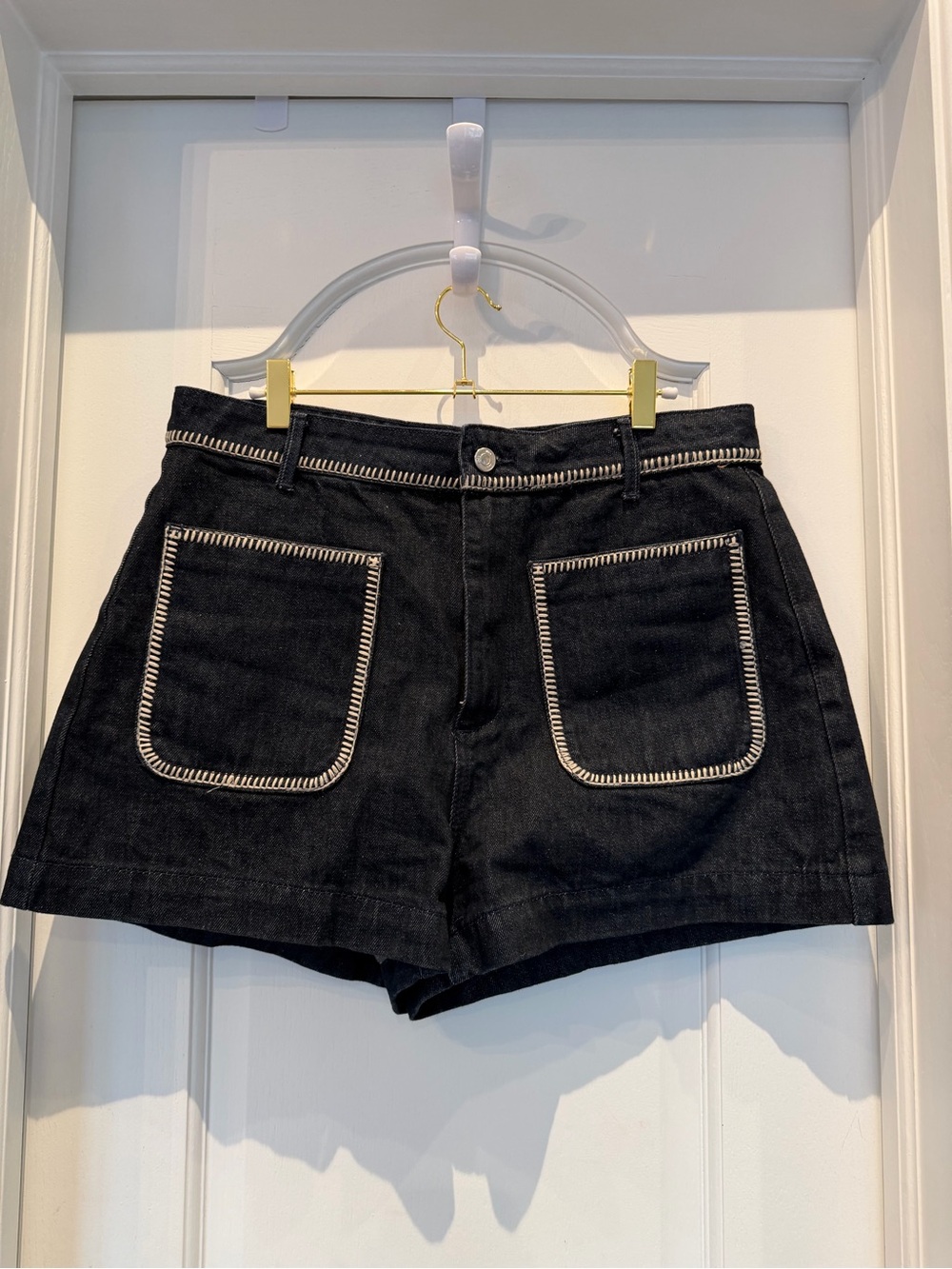 Zara embroidered stitch denim shorts
